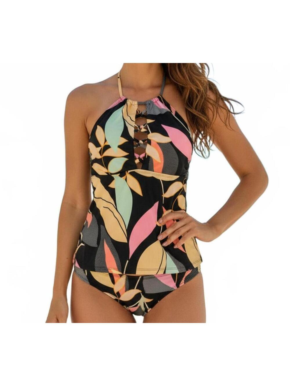 Two-Piece Floral Print Halter Top and Bikini Bottom Set size M